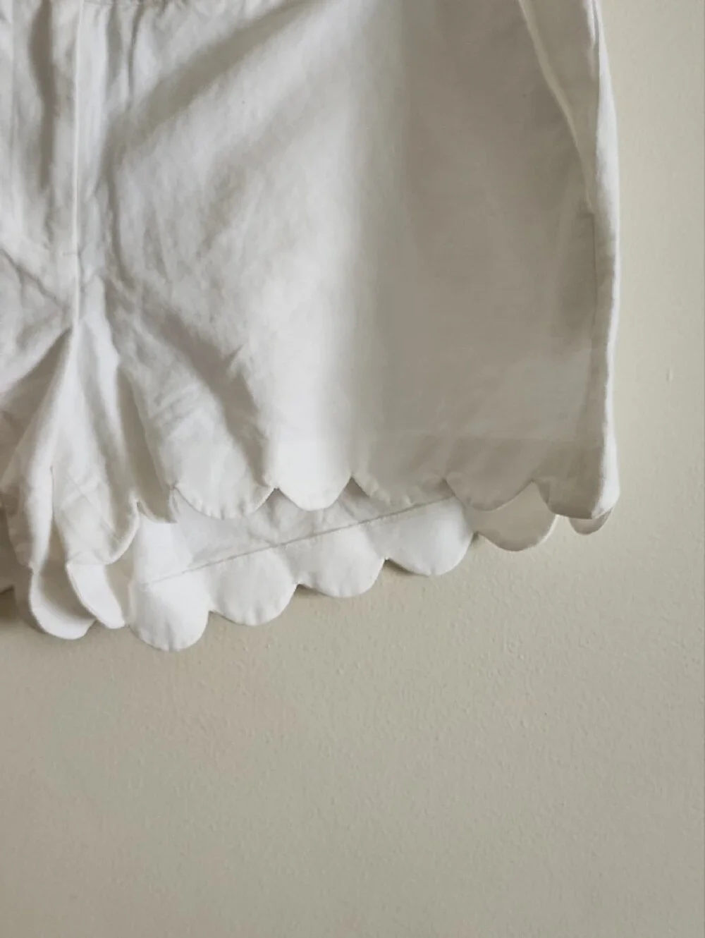 J. Crew White Cotton Linen Scalloped-Edge Shorts Womens 14